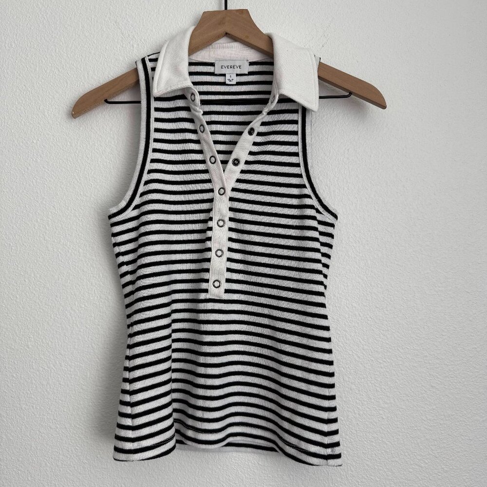 🌻 Evereve Kenny Collar Sleeveless Henley Tank Black & White Stripe